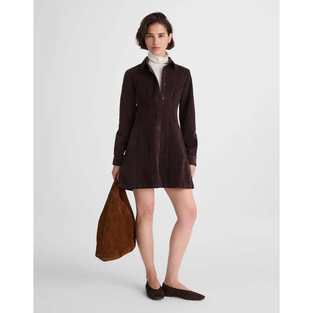 Madewell Corduroy Mini Dress Brown Button Front Minimalist Preppy 70s Boho Sz 2 - Picture 2 of 9